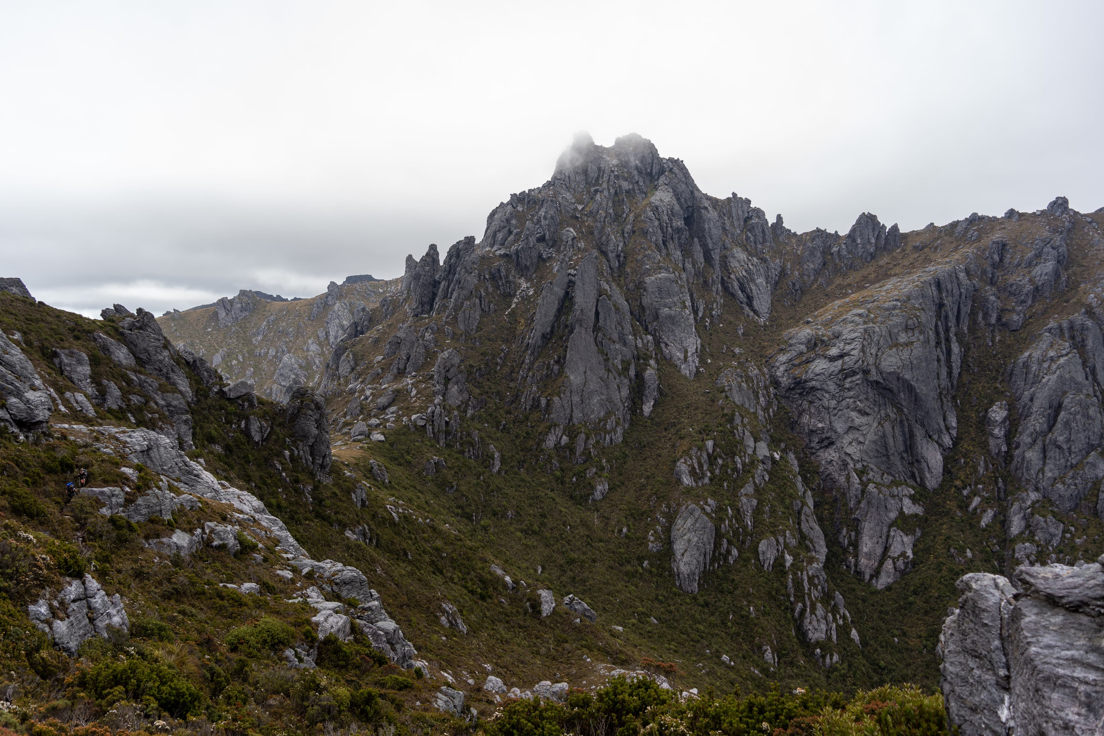 Beautiful Precambrian quartzite unnamed knolls. Lake Cygnus tucked to the left across the saddle.