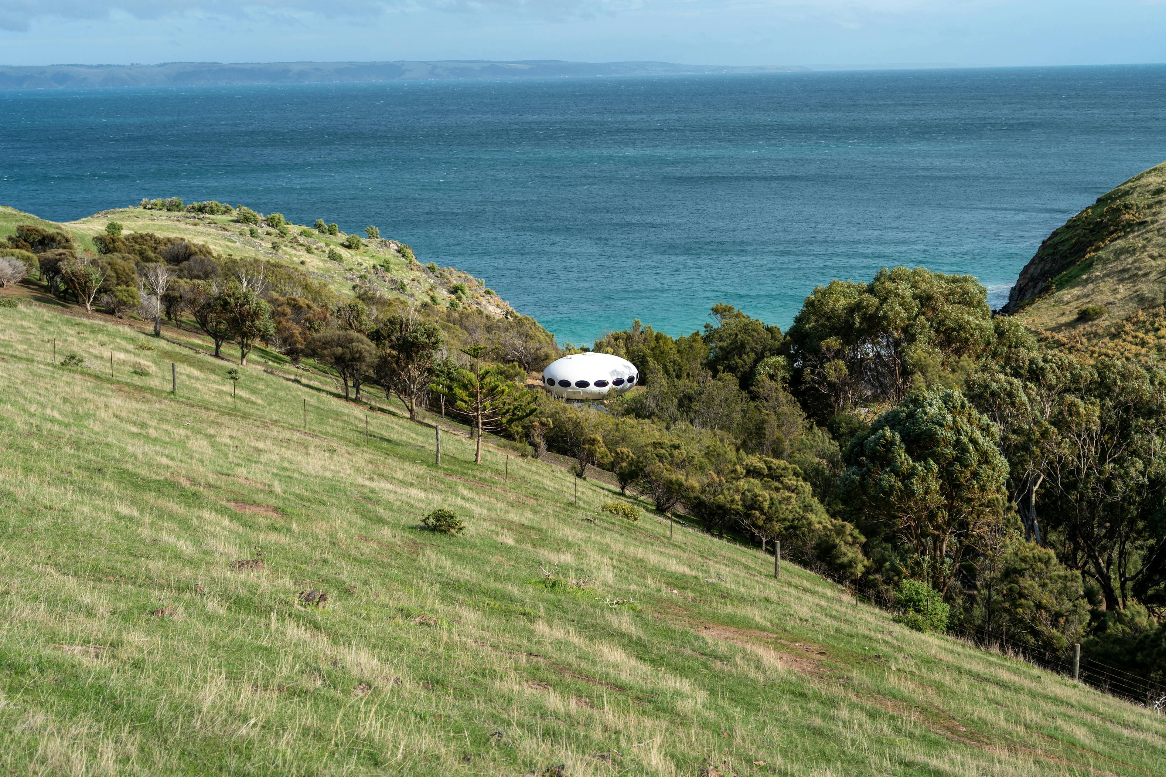 Another view of the quaint UFO house with Kangaroo Island in the background. What a cool spot. 
